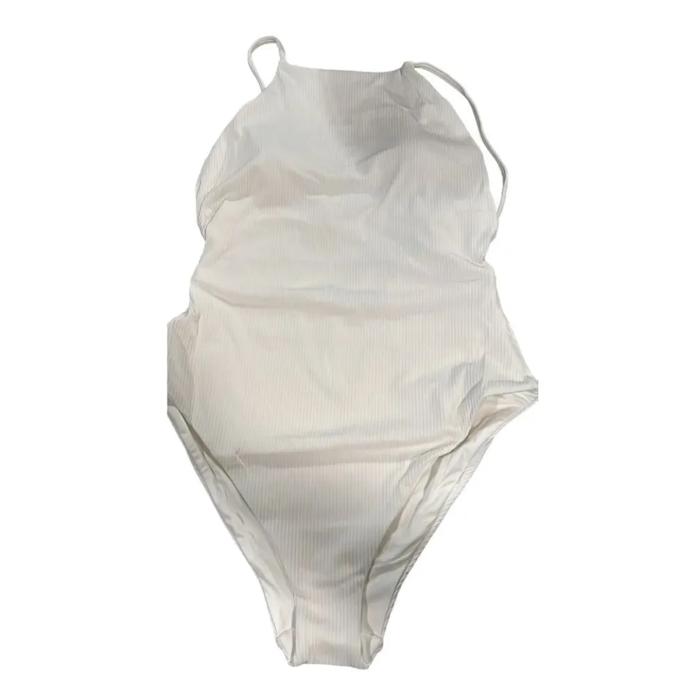 Andie‎ Swim 19B NWT Asbury Rib One Piece Swimsuit High Neck Coconut White Large